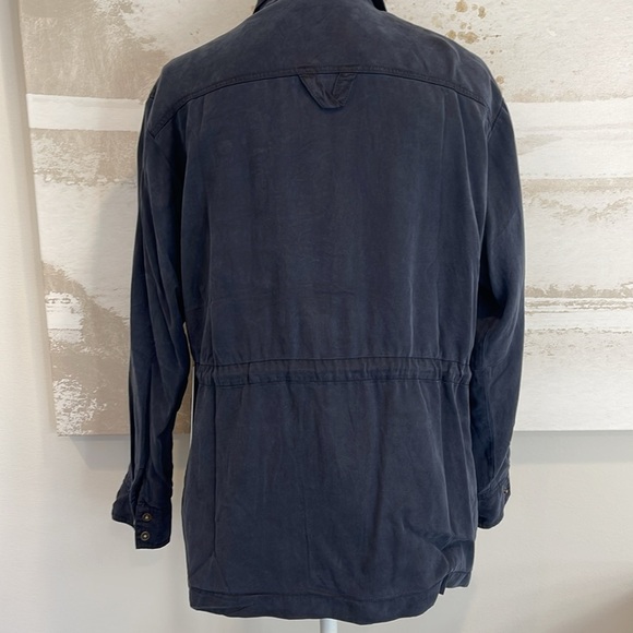Navy Blue Moto Drawstring Waist button sleeve jacket - Picture 6 of 11